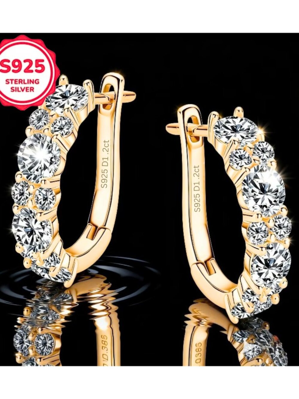 18K Gold Vermeil Moissanite 2ct Moissanite D-Hoop Earrings S925 Sterling Silver